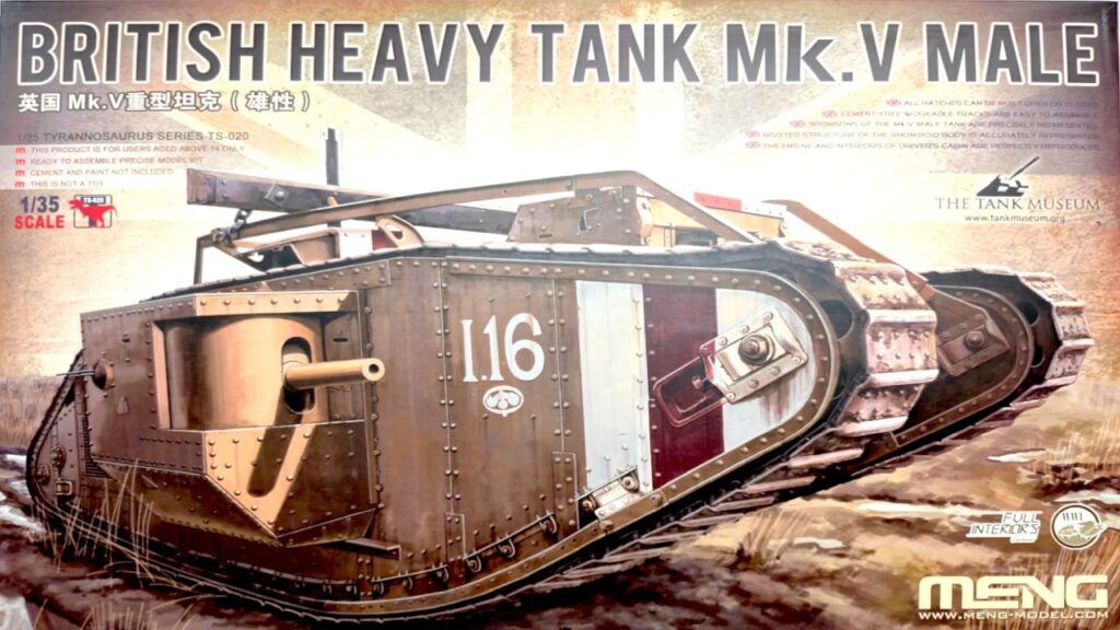 British Heavy Tank Mk. V Male w skali 1:35 MENG (TS-020) zawartość pudełka