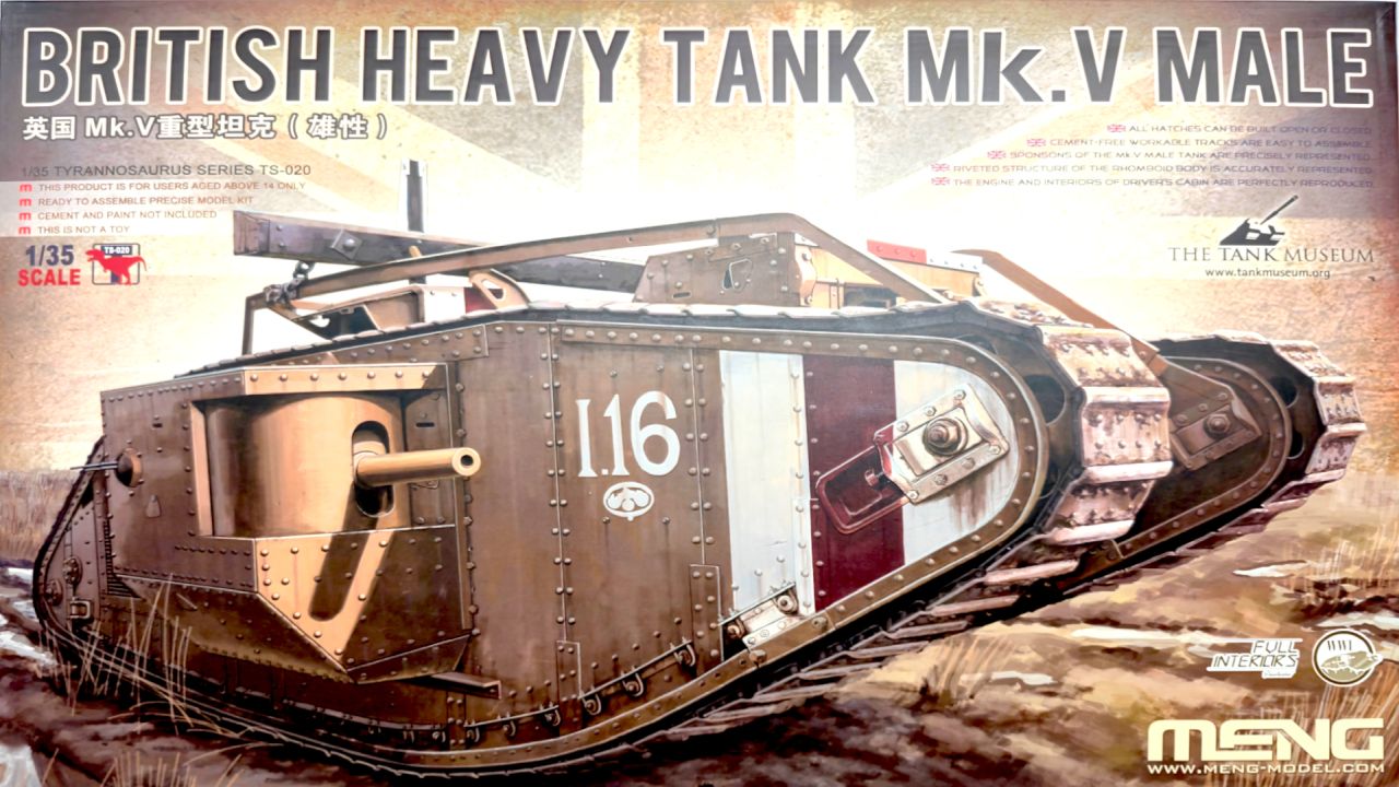 British Heavy Tank Mk. V Male w skali 1:35 MENG (TS-020) zawartość pudełka
